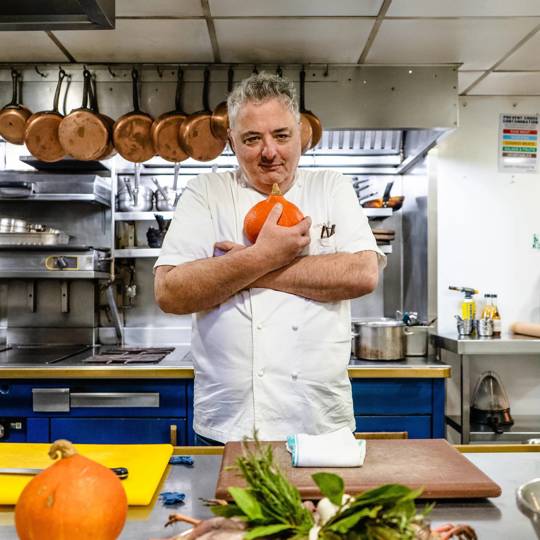 Richard Corrigan in a kitchen