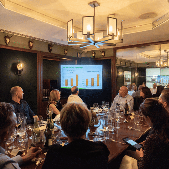 People sat round a table having a corporate meeting at Corrigan's Mayfair