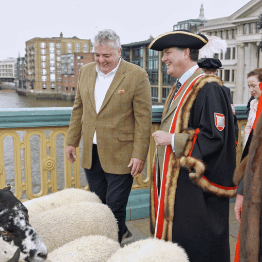 Richard Corrigan on a bridge speaking to council members